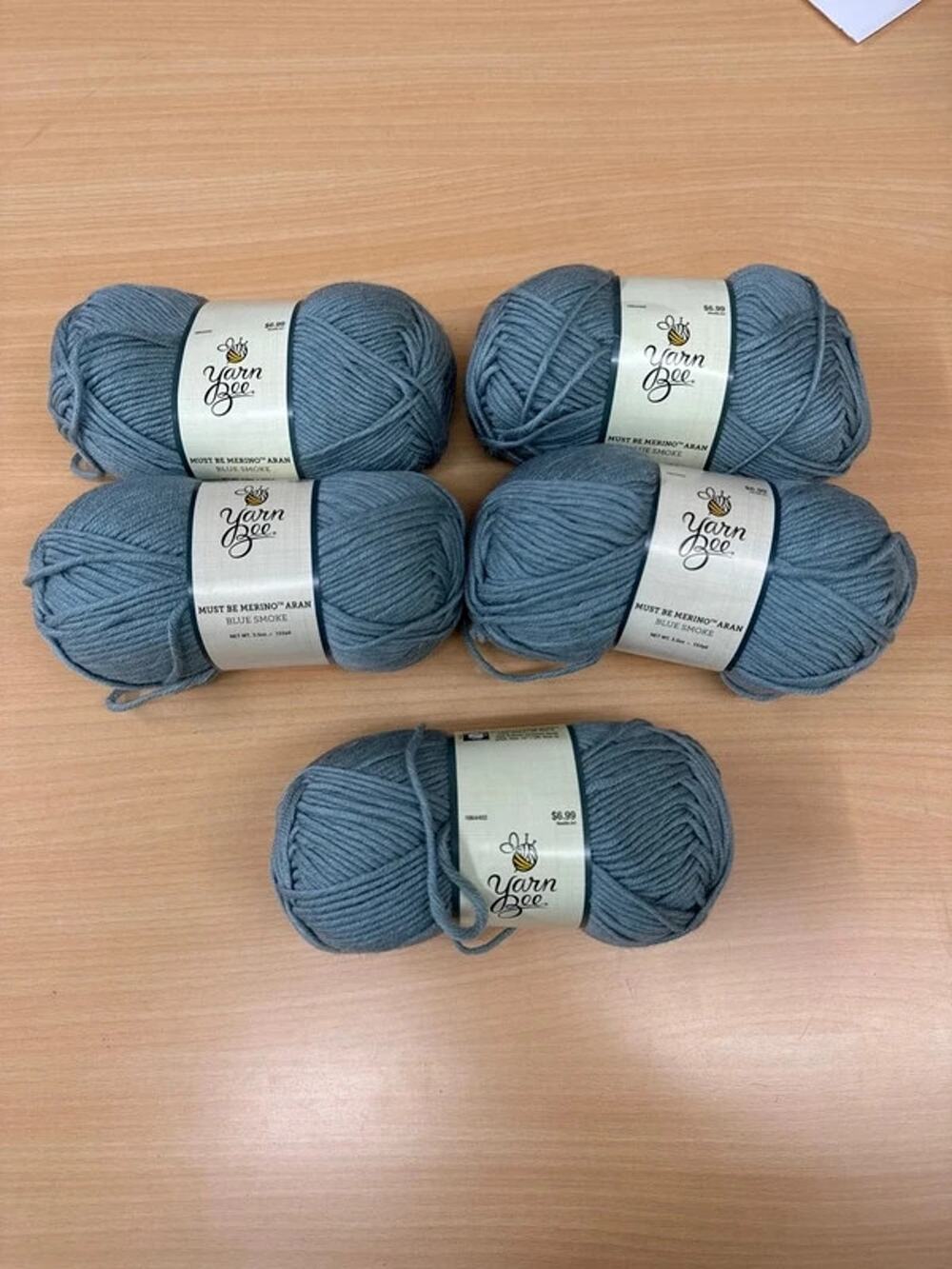 5 Yarn Bee must be Marino Aran, blue smoke #45 discontinued